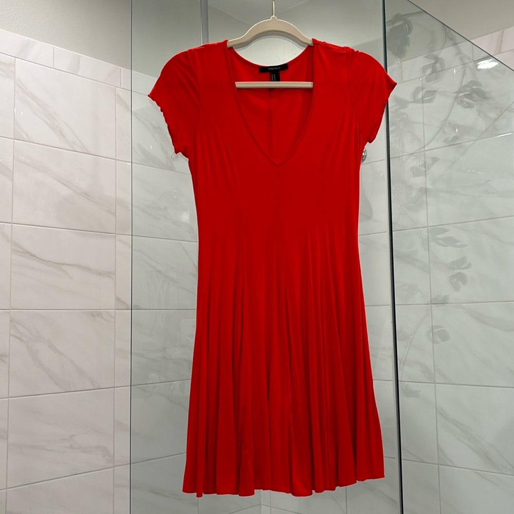Forever 21 fitted red dress with plunging neckline